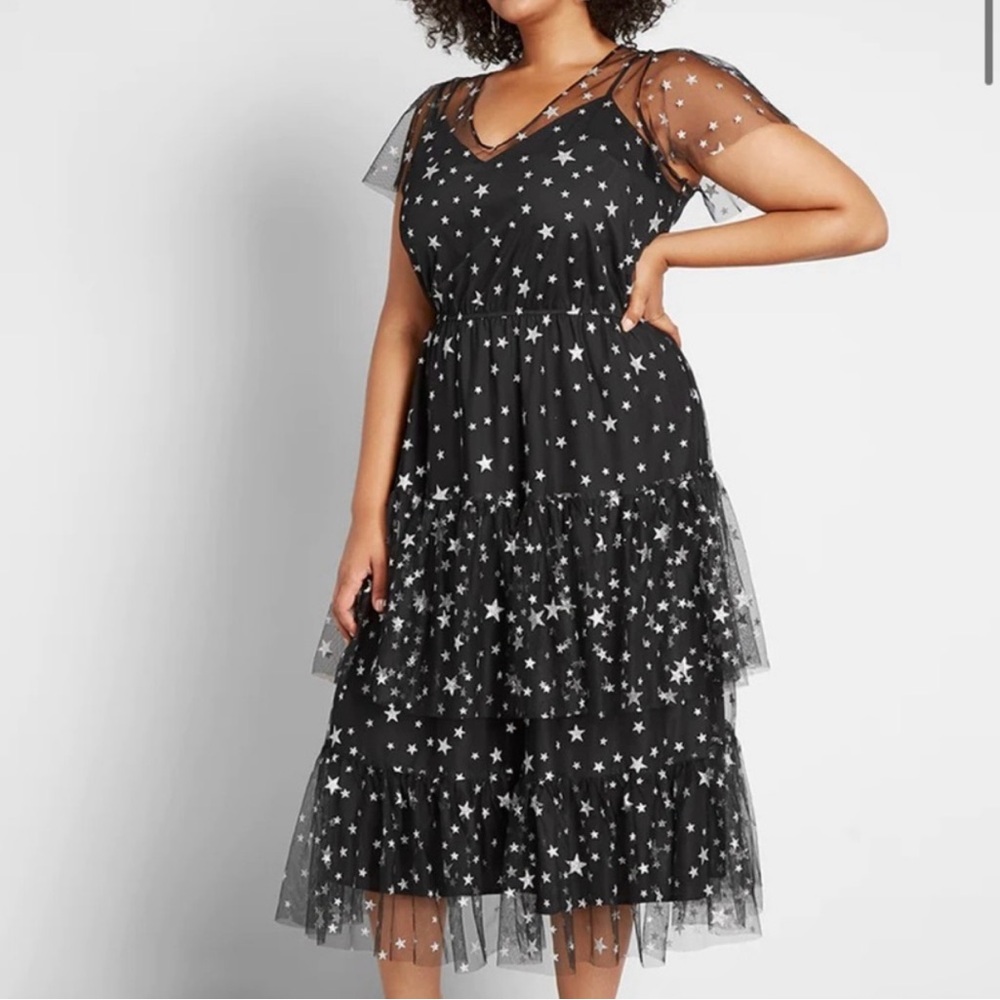 Modcloth Tulle There Was You Tiered Star Print Midi Dress - size 2x